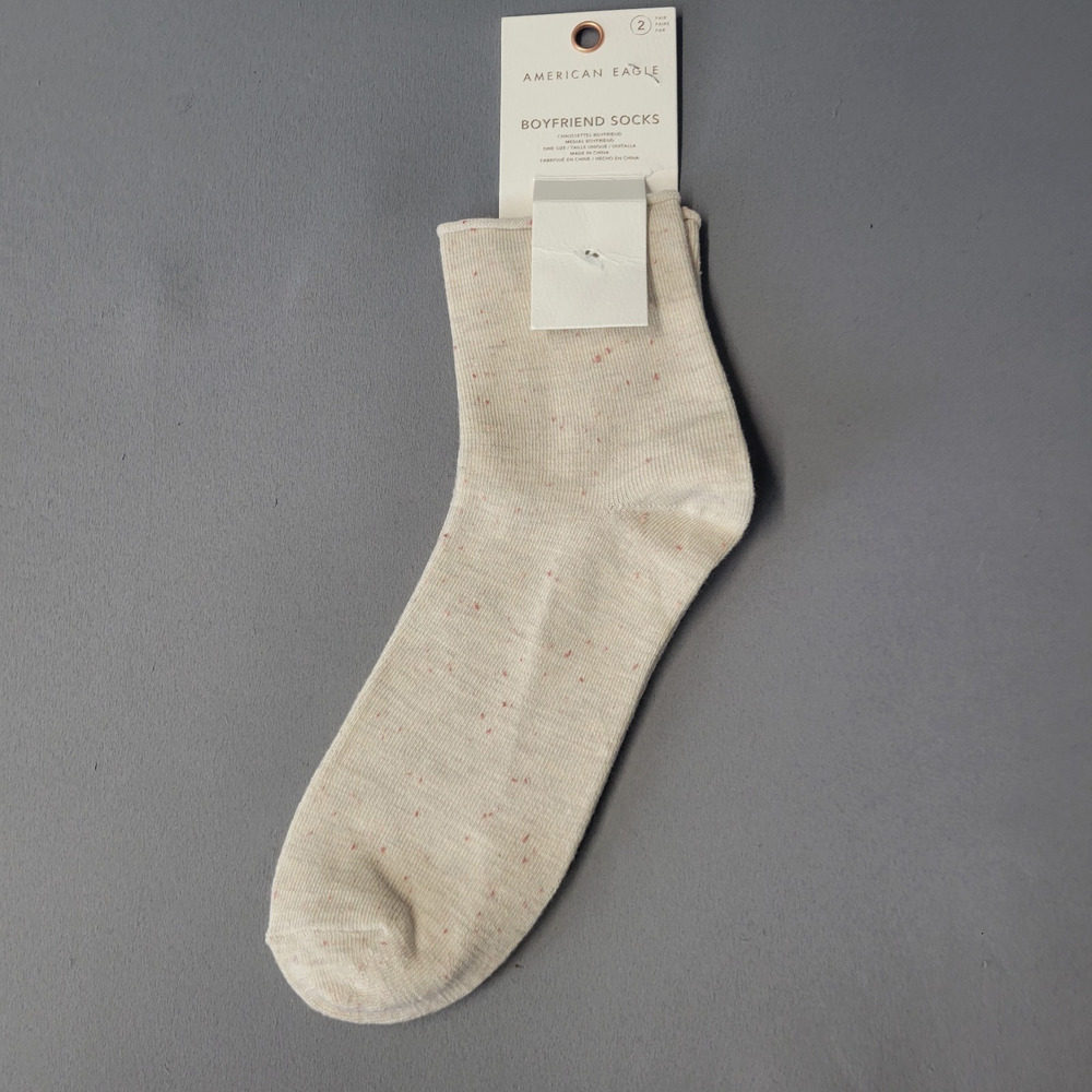 American Eagle Boyfriend Ankle Sock Beige Speckle One Size New‎
